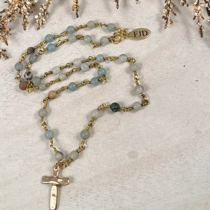 Cross Necklace With Amazonite