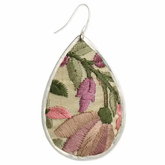 Pink Embroidered Earrings