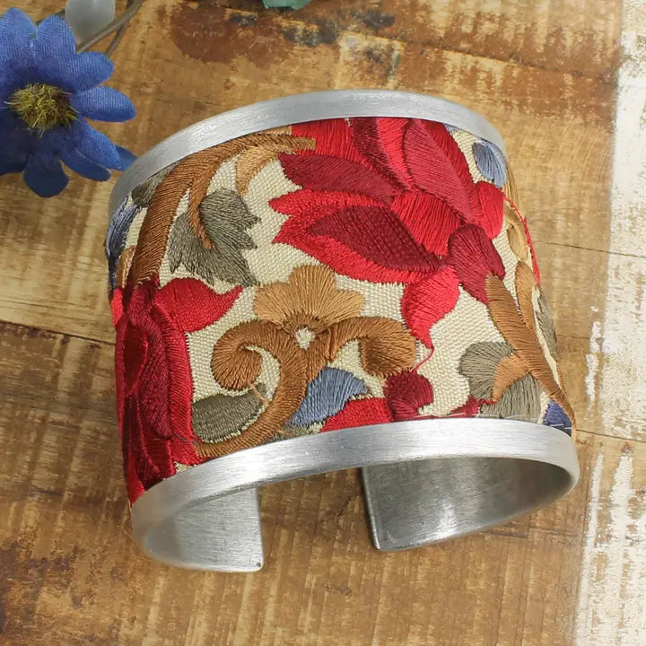 Red Vintage Embroidered Cuff Bracelet