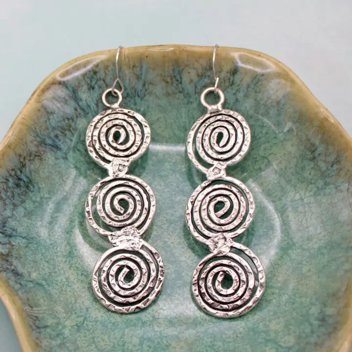 Silver Hammered Swirl Earrings