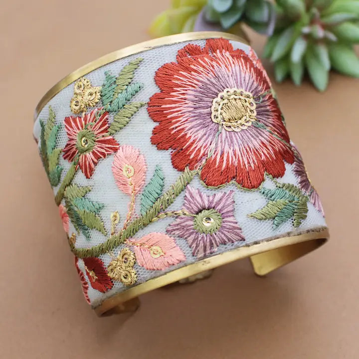 Autumn Bloom Embroidered Cuff Bracelet