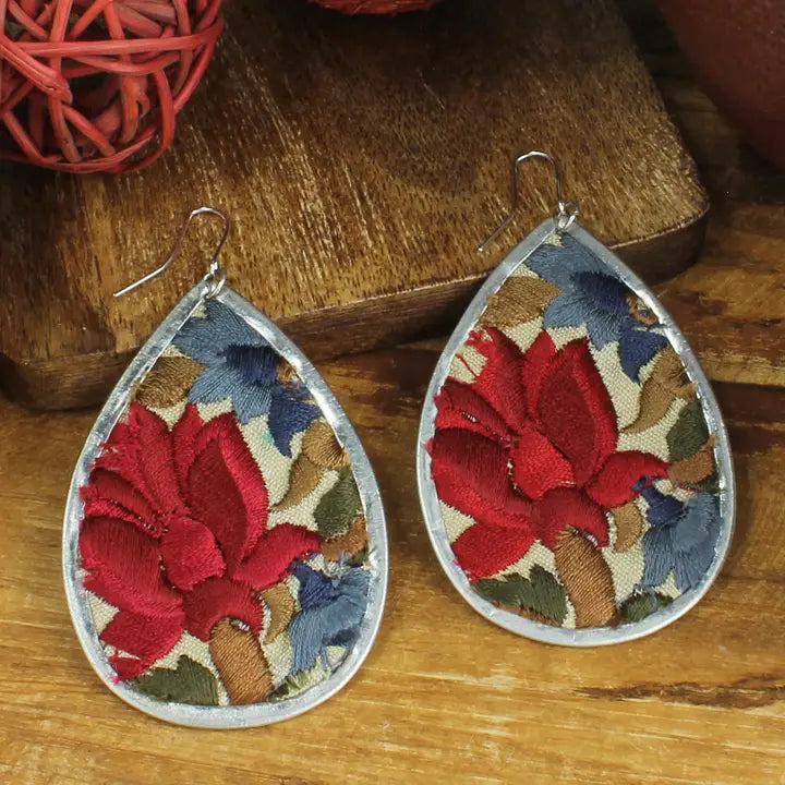 Red Embroidered Earrings