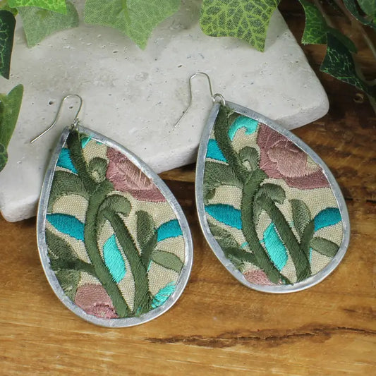 Turquoise Embroidered Earrings